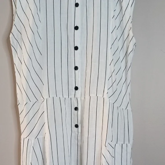 Italian Linen Asymmetric Striped White Sleeveless Maxi Shirt Dress Size S-M - Picture 6 of 16